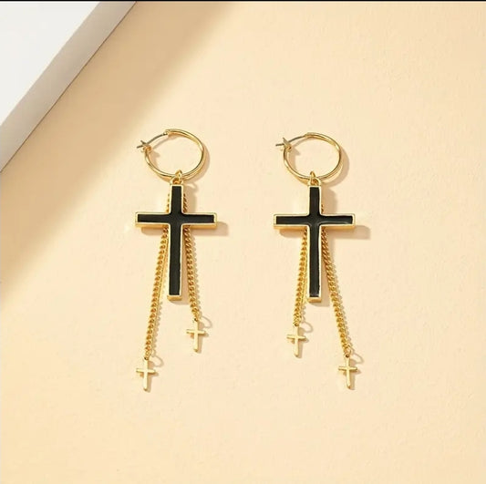 Black cross dangle earrings