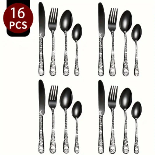 16pc Black Cutlery Set